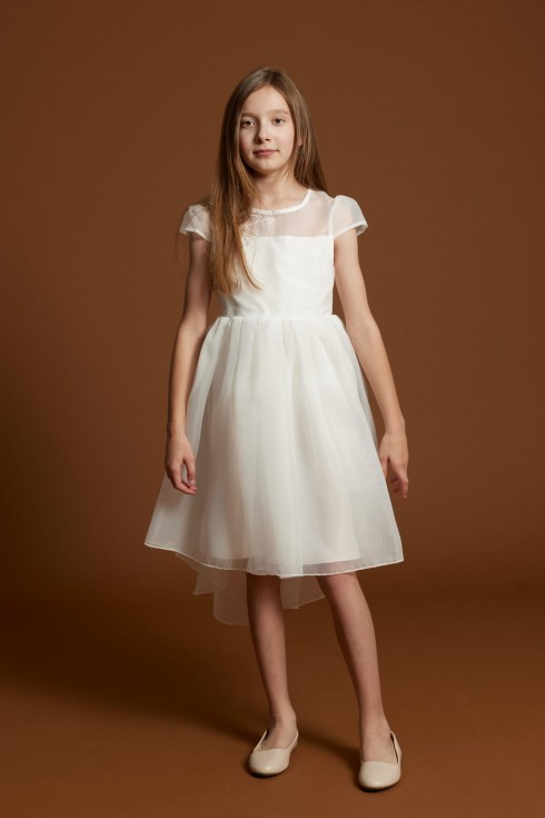 sienna dress, cream white dress, high-low dress girls, communion dress, flower girl dress, girls party dress, elegant girls gown