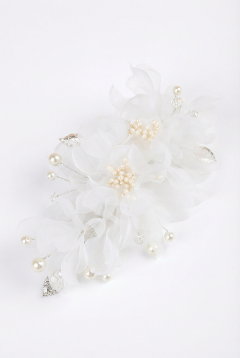 cream hair clip, communion hair accessories, girls floral headpiece, wedding hair clip, chiffon flower clip, first holy communion