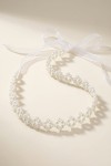 girls hair wreath, communion hair accessory, cream pearl headband, flower girl headpiece, wedding hair accessories for kids, organza ribbon headband