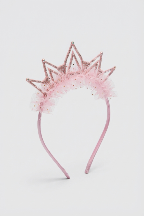 pink tulle crown headband, girls hair accessories Ireland, birthday crown for girls, flower girl headband, toddler party accessories, princess crown headband