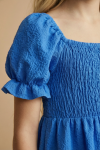 blue girls dress, elegant kids dress Ireland, ruffled hem dress, puff sleeve dress girl, special occasion dress for girls, girls party wear