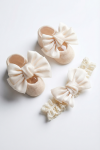 baby christening socks, beige baby headband, infant occasion wear, non-pressure headband, baby lace socks, irish christening accessories, baby wedding outfit