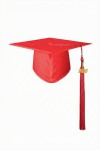 Vibrant red Scarlet Scholar Graduation Cap on young graduate in Irish schoolyard.