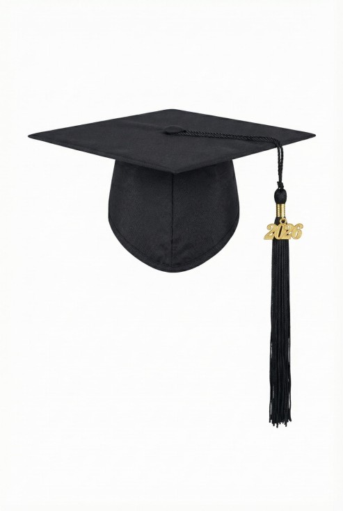 Midnight black graduation cap with 2026 tassel on child at Irish ceremony