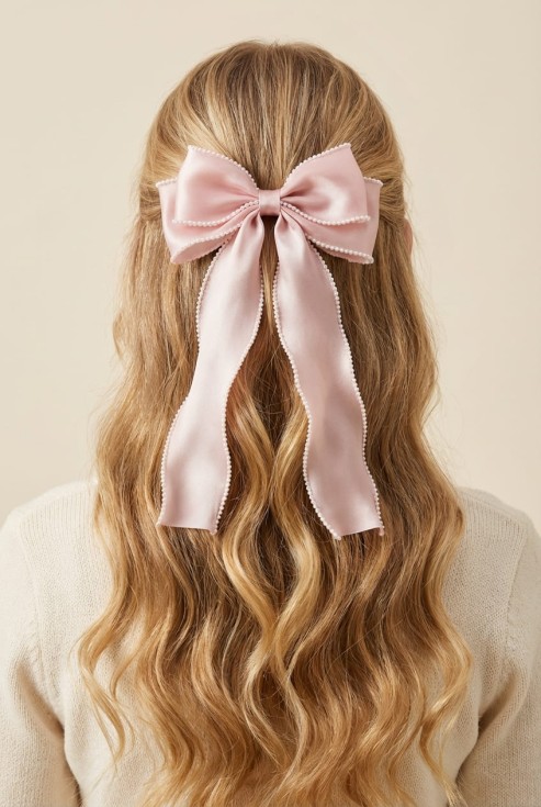 girls hair clip, pink bow hair accessory, elegant hair clip for girls, special occasion hair clip, First Communion hair accessory, wedding hair bow for girls, birthday hair clip, girls party hair accessories