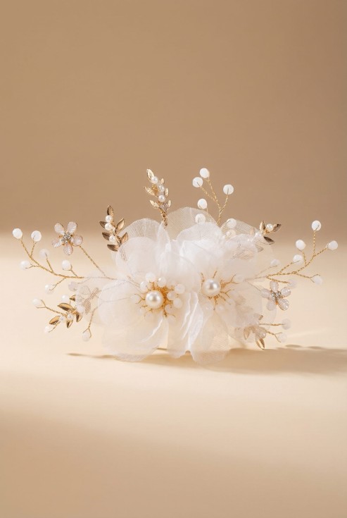 girls hair clip, elegant hair accessory, First Communion hair clip, wedding hair clip for girls, christening hair accessory, pearl and crystal hair clip, flower girl hair accessory, cream and gold hair clip, special occasion hair clip
