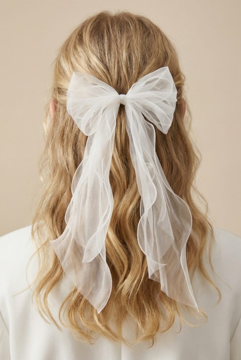 tulle bow hair clip, girls hair accessories, elegant hair clip UK, communion hair clip, party hair accessories, wedding hair bow, girls formal hair accessory, lightweight hair clip for girls