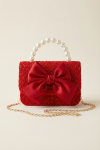 girls red handbag, handbag with bow, pearl handle handbag, girls' party bag, kids elegant handbag, UK girls accessories, little princess handbag