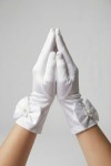 Pearl Communion gloves UK, satin Communion gloves, elegant Communion accessories UK, girl's First Holy Communion, special occasion gloves UK, pearl adorned gloves, Communion dress gloves