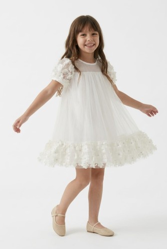 Romy Cream White Tulle Dress with 3D Flowers for Girls