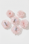 girls organza hair clip pink detail, communion hair accessory close-up, delicate kids clip