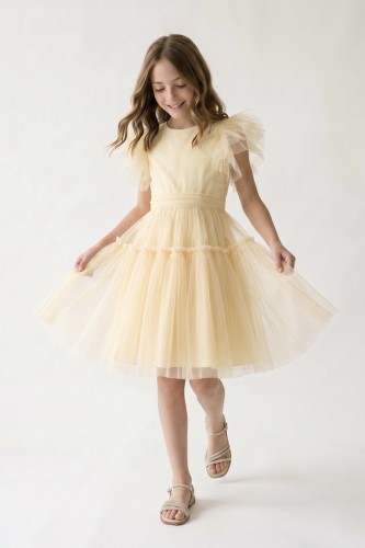 Paola Butter-Yellow Tulle Dress for Girls