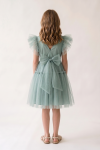 Soft mint tulle overlay fabric close-up, Paola girls' dress