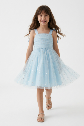 Rina Light-Blue Occasion Dress with Bows for Girls