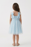 Light blue girls occasion dress side view with flared tulle skirt