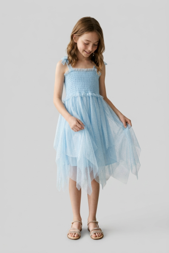 Suzi Light-Blue Midi Occasion Dress for Girls