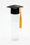 Close-up of black mini graduation mortarboard cap topper