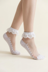 Flat lay detail of white lace-ruffle girls' socks