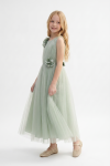 Bella sage green maxi occasion dress for girls 6-13 years, front view, ZOYA Fashion Ireland