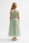 Bella dress fabric close-up, sage green polyester viscose lined