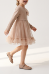Iga beige dress for girls – tulle skirt with a ruffle at the hem, in motion