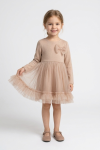 Iga beige dress for girls – flared tulle skirt with a ruffle, front view