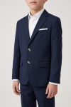 Liam navy suit for boys – close-up of the two-button blazer on a model