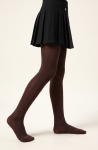 Chocolate brown tights for girls on a model – side view, mid-step