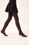 Chocolate brown opaque tights for girls on a model – profile in a wide step
