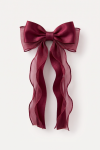 Burgundy satin and organza bow hair clip for girls – front view on a white background