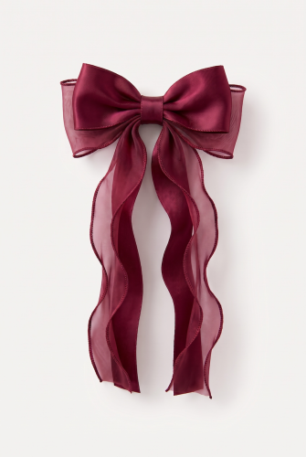 Large Burgundy Satin and Organza Bow Hair Clip for Girls – Christmas and Parties