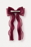 Burgundy bow hair clip for girls – back with the metal crocodile clip