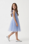 Rina light cornflower blue dress for girls – bow on the strap and tulle skirt, full-length side view