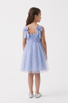 Rina light cornflower blue dress for girls – back with two bows on the straps and concealed zip, full-length back view