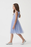 Rina light cornflower blue dress for girls – ruched top and flared tulle skirt, full-length profile