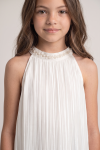 Rozalia white dress for girls – close-up of the halter collar with pearls and beads