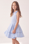 Harper light blue dress for girls with a two-layer flared skirt – side view