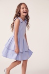 Harper light blue dress for girls in motion – two-layer skirt, side view