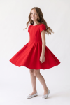 Rumi red dress for girls – flared skirt mid-twirl, full length