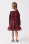 Iga burgundy dress for girls – back view with the zip and a big tulle bow at the waist