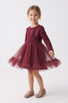 Iga burgundy dress for girls – flared tulle skirt with a ruffle, front view