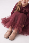Iga burgundy dress for girls – tulle skirt with a ruffle spread out, seated pose