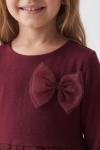 Iga burgundy dress for girls – close-up of the double tulle bow on the knit fabric