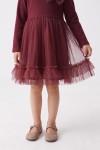 Iga burgundy dress for girls – front of the tulle skirt with the ruffle at the hem