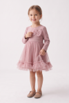 Iga dusty pink tulle dress for girls with a ruffle and bow – full-length front view