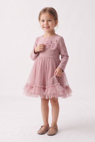 Iga Dusty Pink Long Sleeve Tulle Party Dress for Girls – Birthdays and Weddings