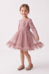 Iga dusty pink dress for girls – tulle skirt with a ruffle in motion, full-length front view
