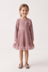 Iga dusty pink long-sleeved dress for girls with a bow at the side of the chest – front view