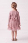 Iga dusty pink dress for girls – back view with the zip and a tulle sash tied in a big bow
