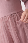 Iga dusty pink dress for girls – close-up of the smooth top and gathered tulle skirt